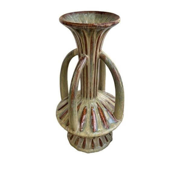 Vintage Large Vase Mid Century Modern Drip Glaze, has a tiny crack in one handle - Picture 1 of 6